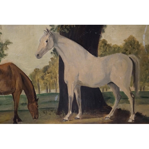 508 - Pair of Oil Paintings on Board of Horses, both signed K Khan, 38cm x 49cm, ornate gilt frames