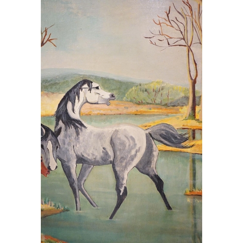 508 - Pair of Oil Paintings on Board of Horses, both signed K Khan, 38cm x 49cm, ornate gilt frames