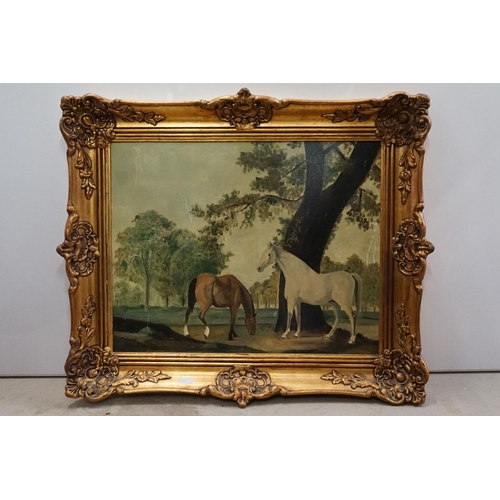 508 - Pair of Oil Paintings on Board of Horses, both signed K Khan, 38cm x 49cm, ornate gilt frames