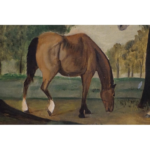 508 - Pair of Oil Paintings on Board of Horses, both signed K Khan, 38cm x 49cm, ornate gilt frames