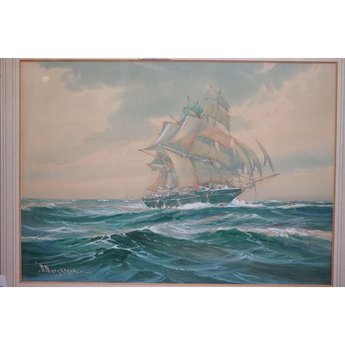 521 - R Macgregor (Wilfred Knox  1884 - 1966) Pair of Watercolours of Sailing Ships at Sea, signed lower l... 