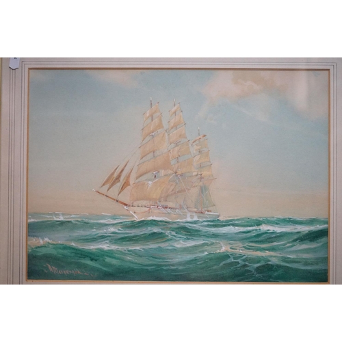 521 - R Macgregor (Wilfred Knox  1884 - 1966) Pair of Watercolours of Sailing Ships at Sea, signed lower l... 