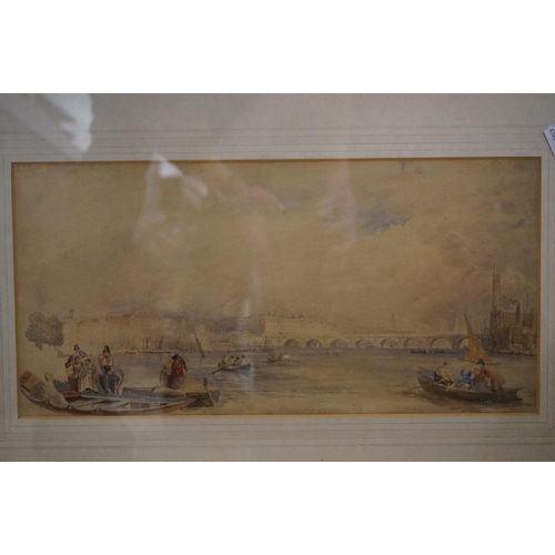 527 - 19th century Watercolour of Figures in Rowing Boats in a City, unsigned, 21cm x 42cm together with D... 