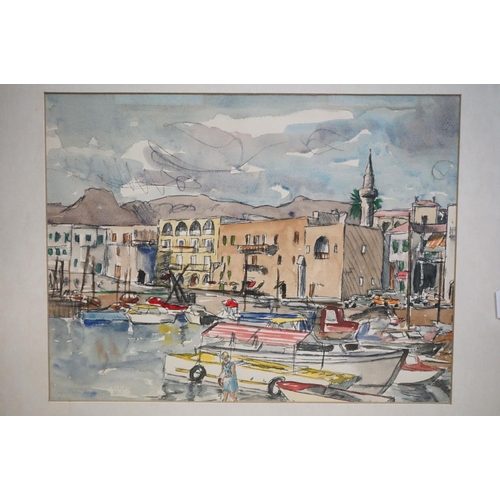 527 - 19th century Watercolour of Figures in Rowing Boats in a City, unsigned, 21cm x 42cm together with D... 