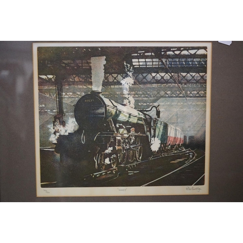 529 - Three Signed Steam Train / Locomotive Prints including Chris Woods ' A Winter's Tale ', 33cm x 49cm,... 