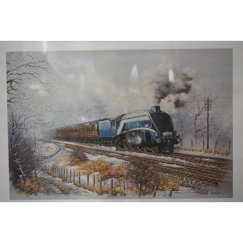 529 - Three Signed Steam Train / Locomotive Prints including Chris Woods ' A Winter's Tale ', 33cm x 49cm,... 