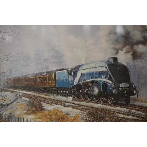 529 - Three Signed Steam Train / Locomotive Prints including Chris Woods ' A Winter's Tale ', 33cm x 49cm,... 