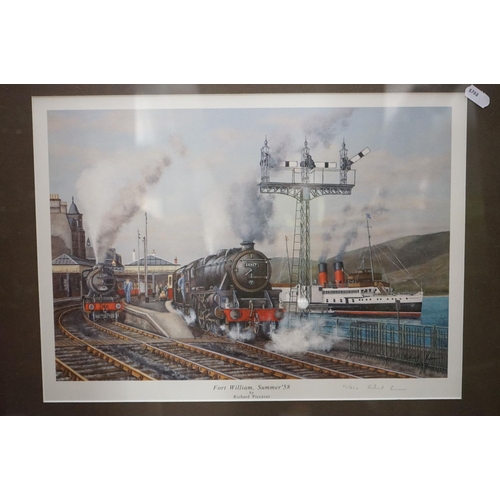 529 - Three Signed Steam Train / Locomotive Prints including Chris Woods ' A Winter's Tale ', 33cm x 49cm,... 