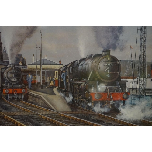 529 - Three Signed Steam Train / Locomotive Prints including Chris Woods ' A Winter's Tale ', 33cm x 49cm,... 