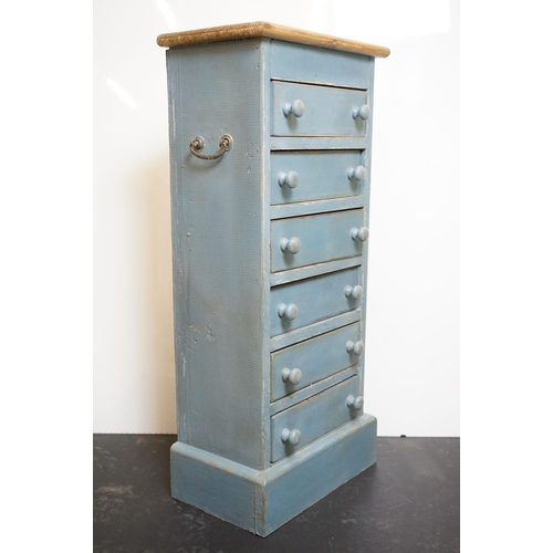 595 - Tall narrow collectors chest of six drawers with knob handles, 35cm wide x 75cm high