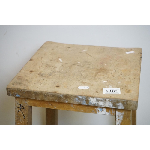 602 - Laboratory / School style Beech wood Tall Square Stool, 68cm high