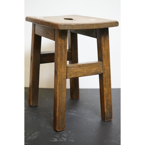 618 - Rustic pine stool, 31cm wide x 35cm high