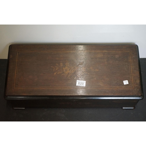 620 - 19th century mahogany workbox with fitted interior, 59cm wide