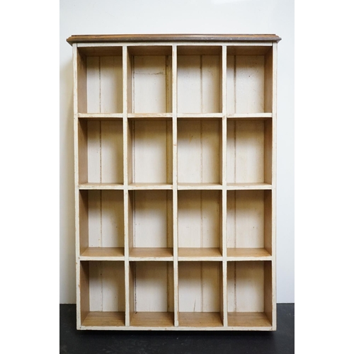 629 - Part painted pine tabletop pigeon hole shelf of 16 compartments, 51cm wide x 72cm high