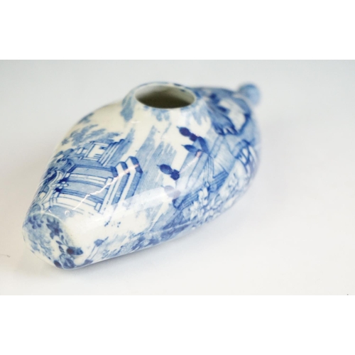 21A - 19th century Blue and White Transfer Printed Baby Feeder, `17cm long