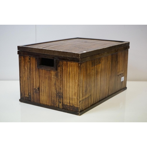 553 - Bamboo covered Box with hinged lid, 59cm wide x 31cm high