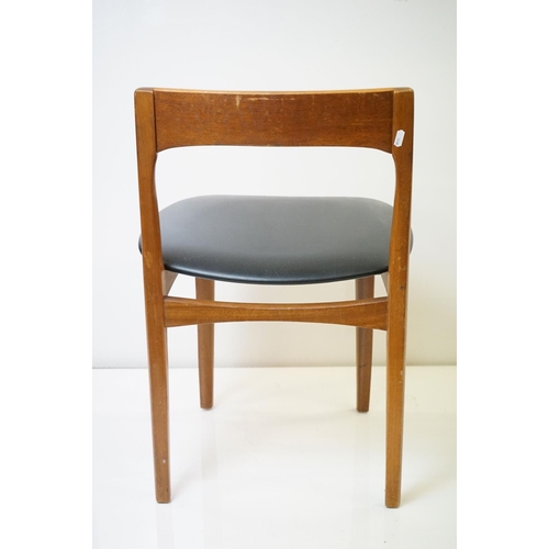 555 - Set of Four Mid century Retro Teak Dining Chairs with black vinyl seats