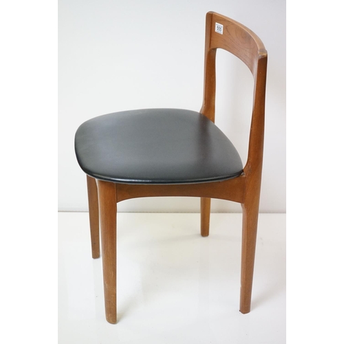 555 - Set of Four Mid century Retro Teak Dining Chairs with black vinyl seats