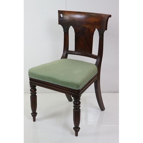 556 - Set of Three William IV / Victorian Mahogany Dining Chairs, raised on turned fluted legs