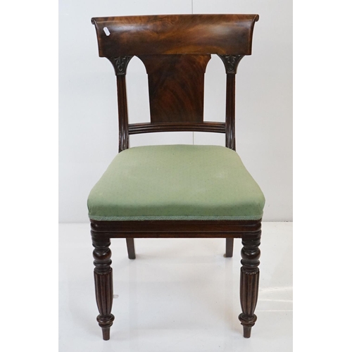 556 - Set of Three William IV / Victorian Mahogany Dining Chairs, raised on turned fluted legs