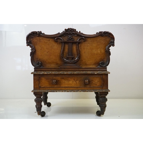 572 - Victorian Walnut Three Section Canterbury with lyre shaped divisions, the front and back panels with... 