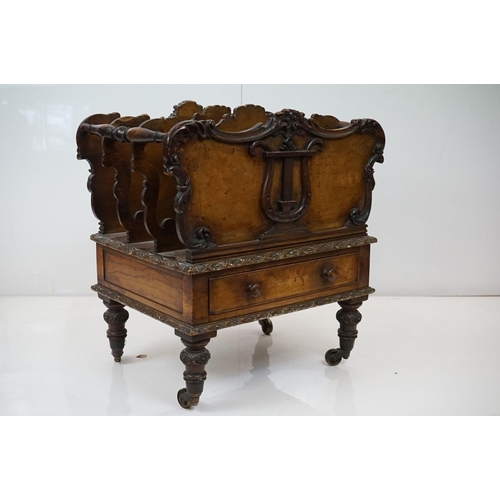 572 - Victorian Walnut Three Section Canterbury with lyre shaped divisions, the front and back panels with... 