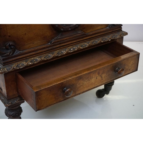 572 - Victorian Walnut Three Section Canterbury with lyre shaped divisions, the front and back panels with... 