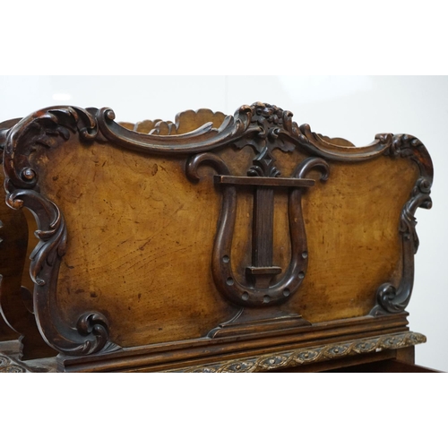 572 - Victorian Walnut Three Section Canterbury with lyre shaped divisions, the front and back panels with... 