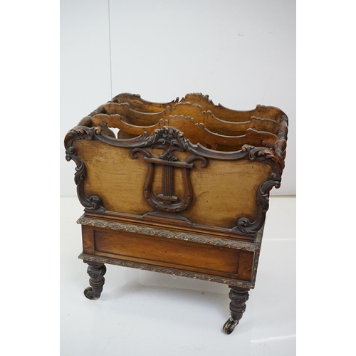 572 - Victorian Walnut Three Section Canterbury with lyre shaped divisions, the front and back panels with... 