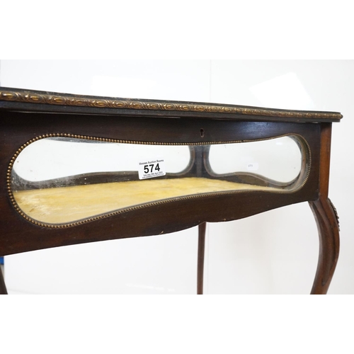 574 - Late 19th / Early 20th century Mahogany Inlaid Bijouterie Table with ormolu beading and mounts, 62cm... 