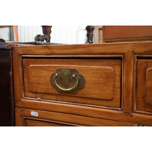 576 - Chinese Hardwood Twin Pedestal Desk of concave form comprising an arrangement of six drawers and two... 