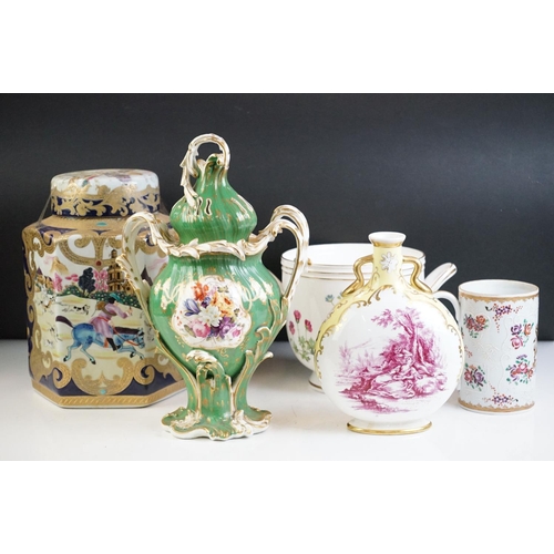 58 - Samson of Paris Tankard, 14cm high together with a Minton Jardiniere, 19th century Urn & Lid hand pa... 