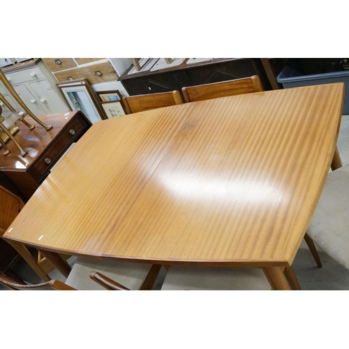 583 - Mid century Retro Teak extending Dining Table together with six Teak Dining Chairs with upholstered ... 