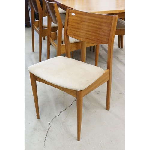 583 - Mid century Retro Teak extending Dining Table together with six Teak Dining Chairs with upholstered ... 