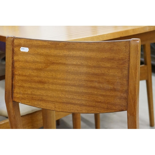 583 - Mid century Retro Teak extending Dining Table together with six Teak Dining Chairs with upholstered ... 