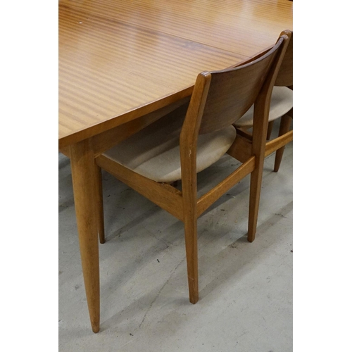 583 - Mid century Retro Teak extending Dining Table together with six Teak Dining Chairs with upholstered ... 