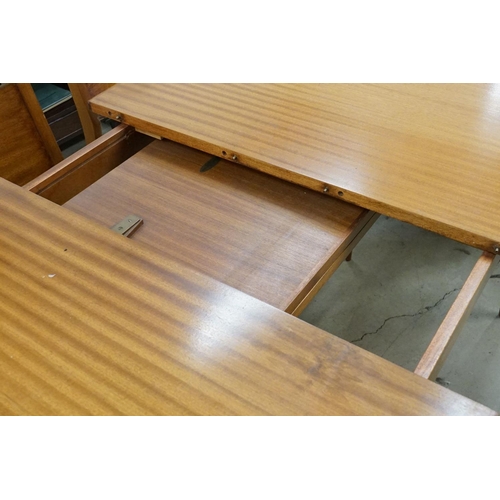 583 - Mid century Retro Teak extending Dining Table together with six Teak Dining Chairs with upholstered ... 