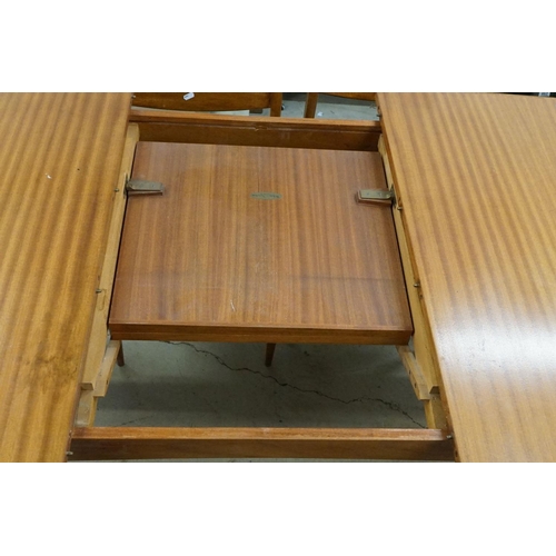 583 - Mid century Retro Teak extending Dining Table together with six Teak Dining Chairs with upholstered ... 