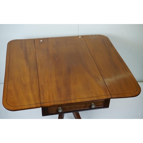 588 - Regency Mahogany Drop Flap Breakfast Table, two drawers to either end,  raised on quadruped swept su... 