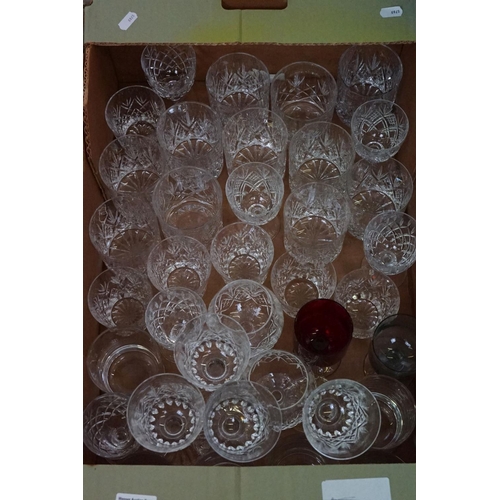 60 - Glass ware - Collection of Cut Glass Drinking Glasses, Tumblers and Brandy Balloons together with Cu... 