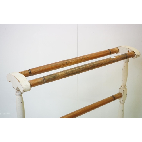 605 - Victorian part painted pine towel rail, 64cm long x 82cm high