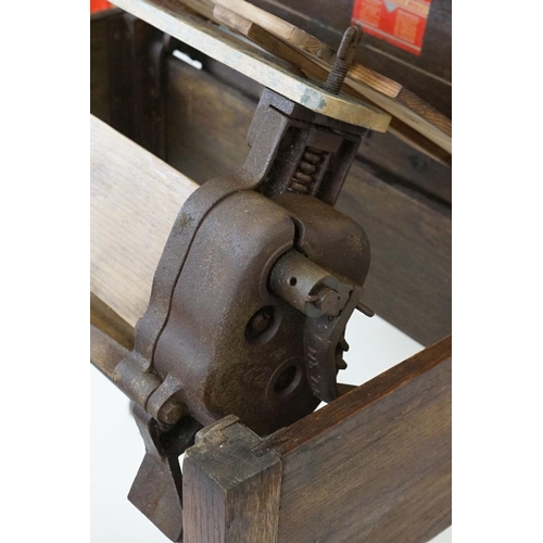 606 - Early 20th century ' Pioneer ' Oak Table and Rubber Wringer, 76cm wide x 52cm deep x 73cm high