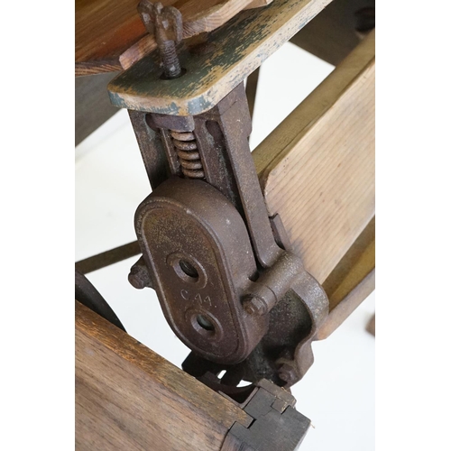 606 - Early 20th century ' Pioneer ' Oak Table and Rubber Wringer, 76cm wide x 52cm deep x 73cm high