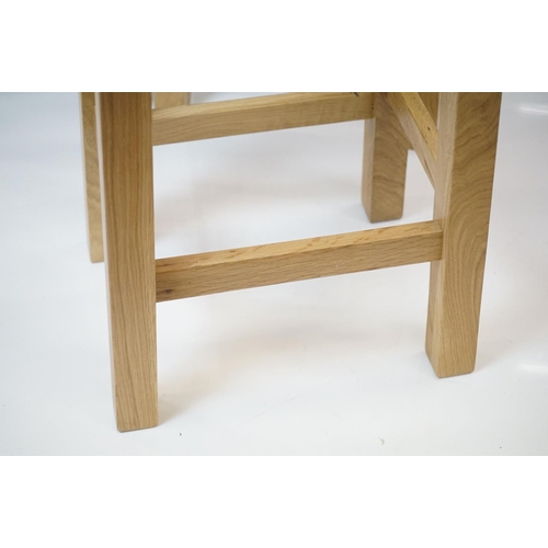 609 - Three Oak Tall Stools with rectangular seats, each 36cm wide x 59cm high