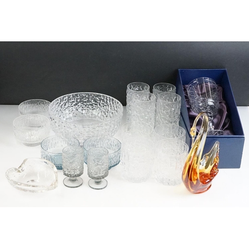 60A - Whitefriars - Four Glacier Tumblers, Four Glacier Hi Ball Glasses, Glacier Fruit Bowl, 21cm diameter... 