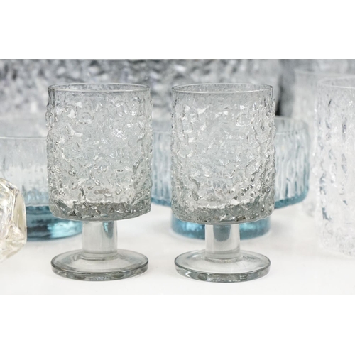 60A - Whitefriars - Four Glacier Tumblers, Four Glacier Hi Ball Glasses, Glacier Fruit Bowl, 21cm diameter... 