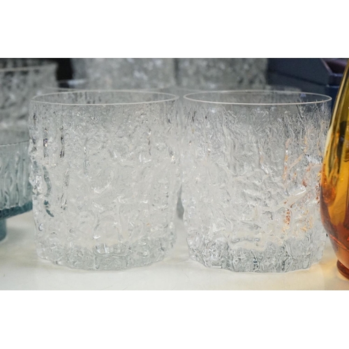 60A - Whitefriars - Four Glacier Tumblers, Four Glacier Hi Ball Glasses, Glacier Fruit Bowl, 21cm diameter... 