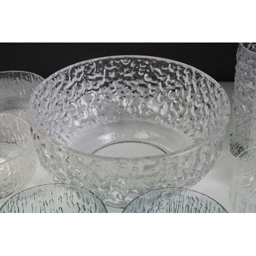 60A - Whitefriars - Four Glacier Tumblers, Four Glacier Hi Ball Glasses, Glacier Fruit Bowl, 21cm diameter... 