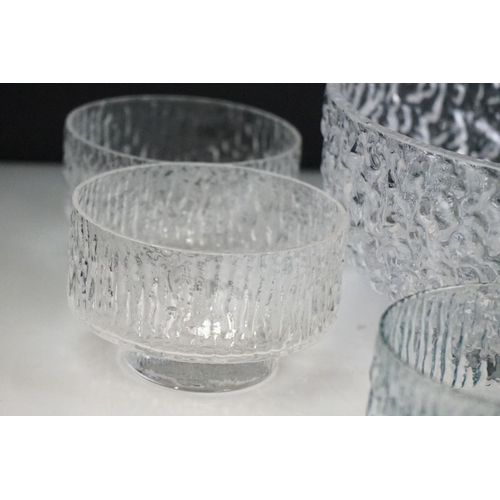 60A - Whitefriars - Four Glacier Tumblers, Four Glacier Hi Ball Glasses, Glacier Fruit Bowl, 21cm diameter... 