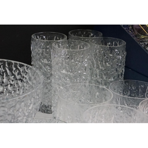 60A - Whitefriars - Four Glacier Tumblers, Four Glacier Hi Ball Glasses, Glacier Fruit Bowl, 21cm diameter... 